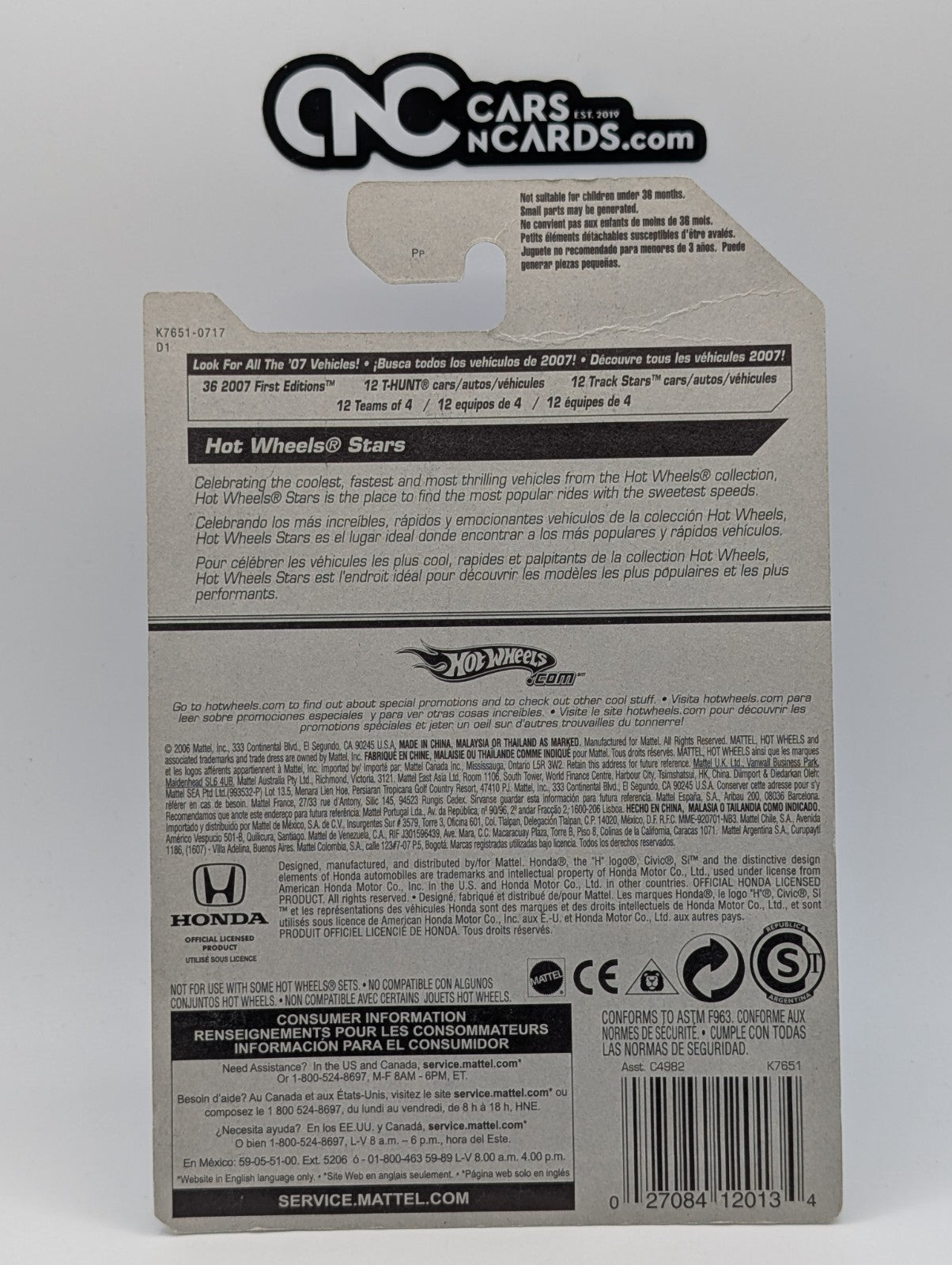 2007 Hot Wheels All Stars Honda Civic Si Blue 100/156 (Card Crease)