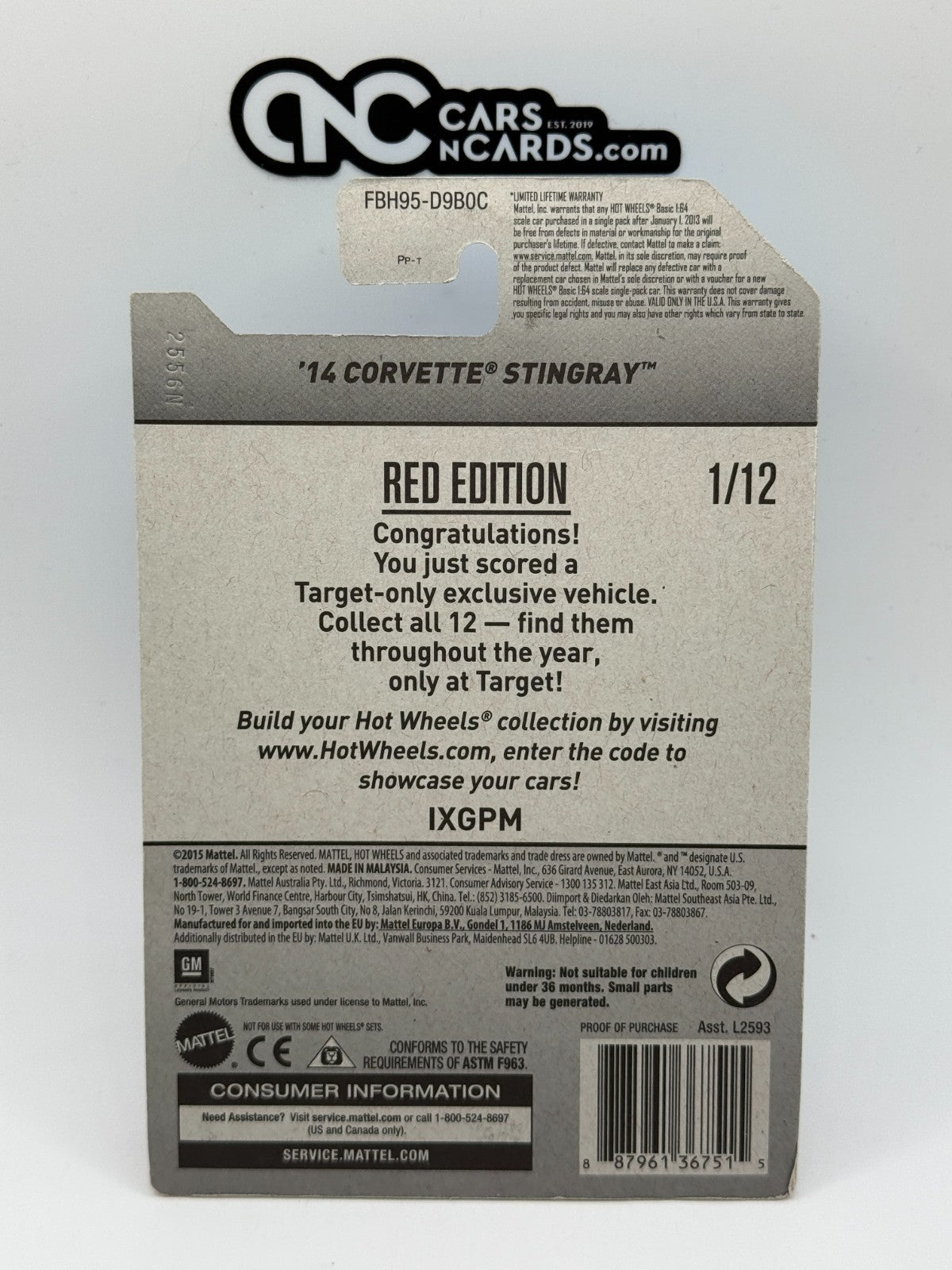 2017 Hot Wheels Red Edition 1/12 '14 Corvette Stingray (Soft Corners)