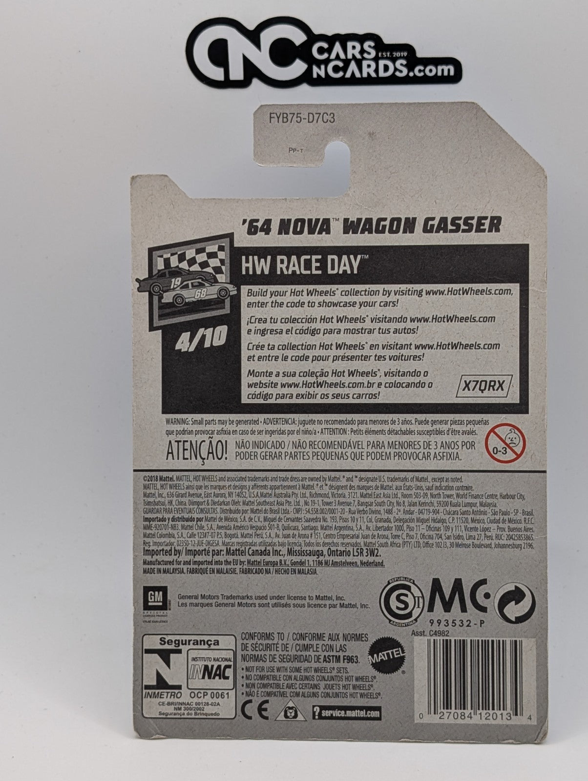 2019 Hot Wheels HW Race Day 4/10 '64 Nova Wagon Gasser Blue (Card Damage)