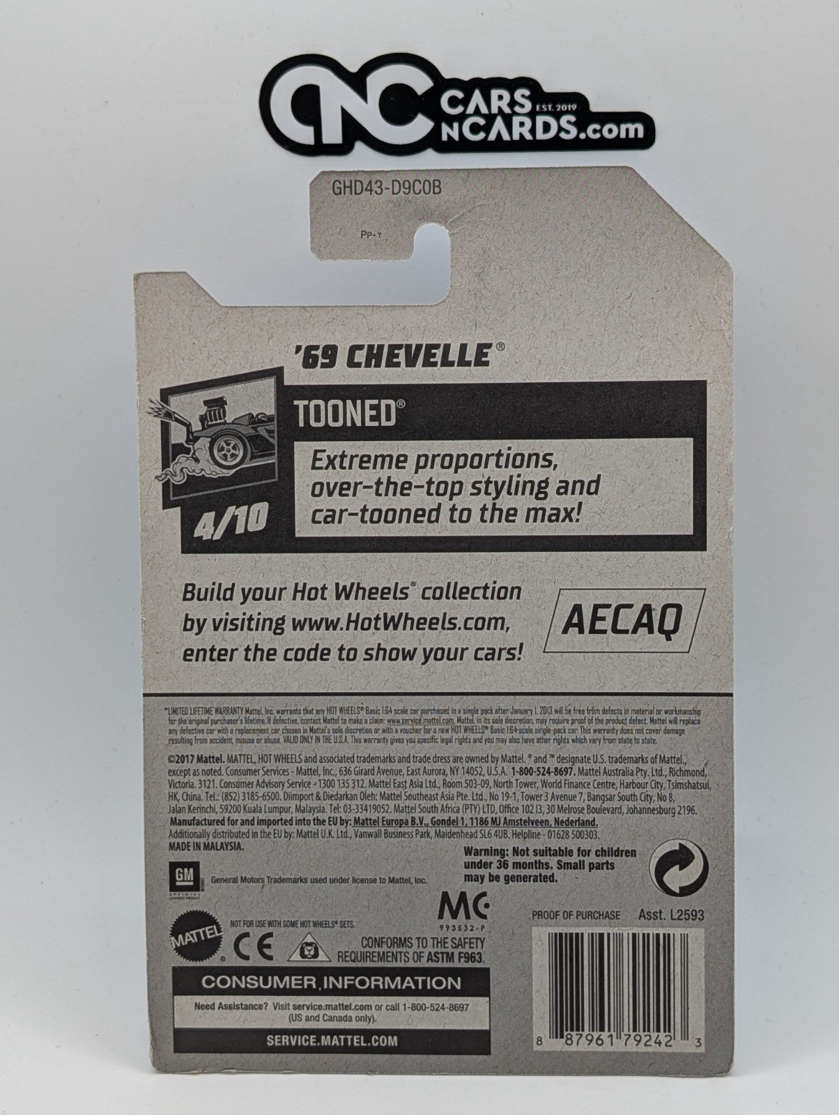 2020 Hot Wheels Tooned 4/10 '69 Chevelle Green 15/250 (Hook Crease)