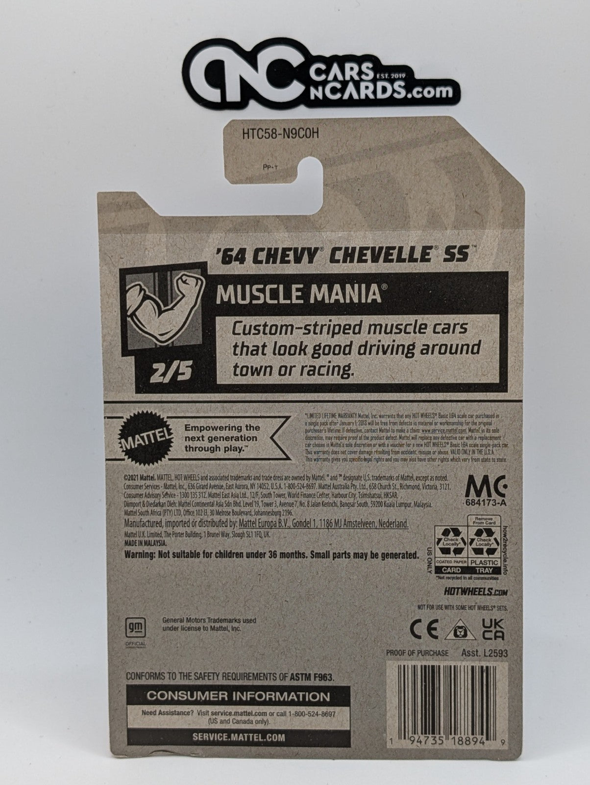 2024 Hot Wheels Muscle Mania 2/5 '64 Chevy Chevelle SS Red 157/250 (Card Damage)