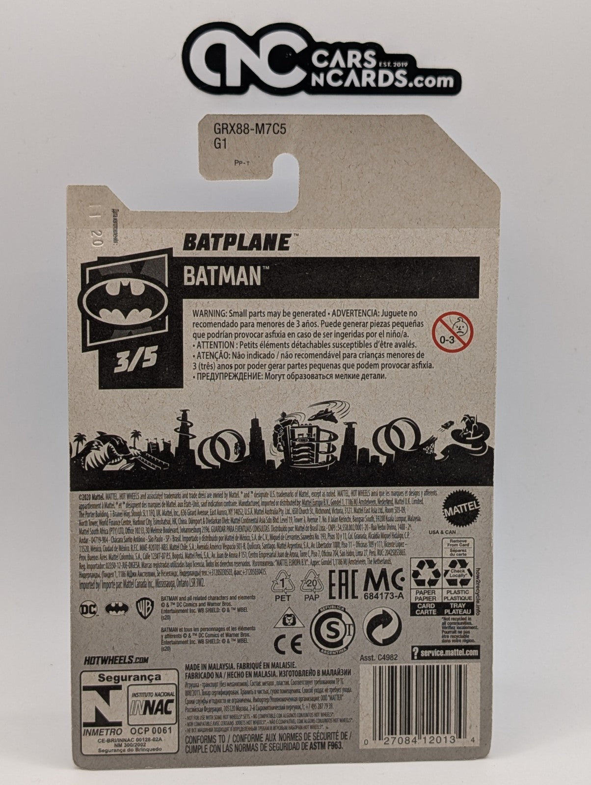 2021 Hot Wheels Batman 3/5 Batplane Blue 104/250 (Card Damage)