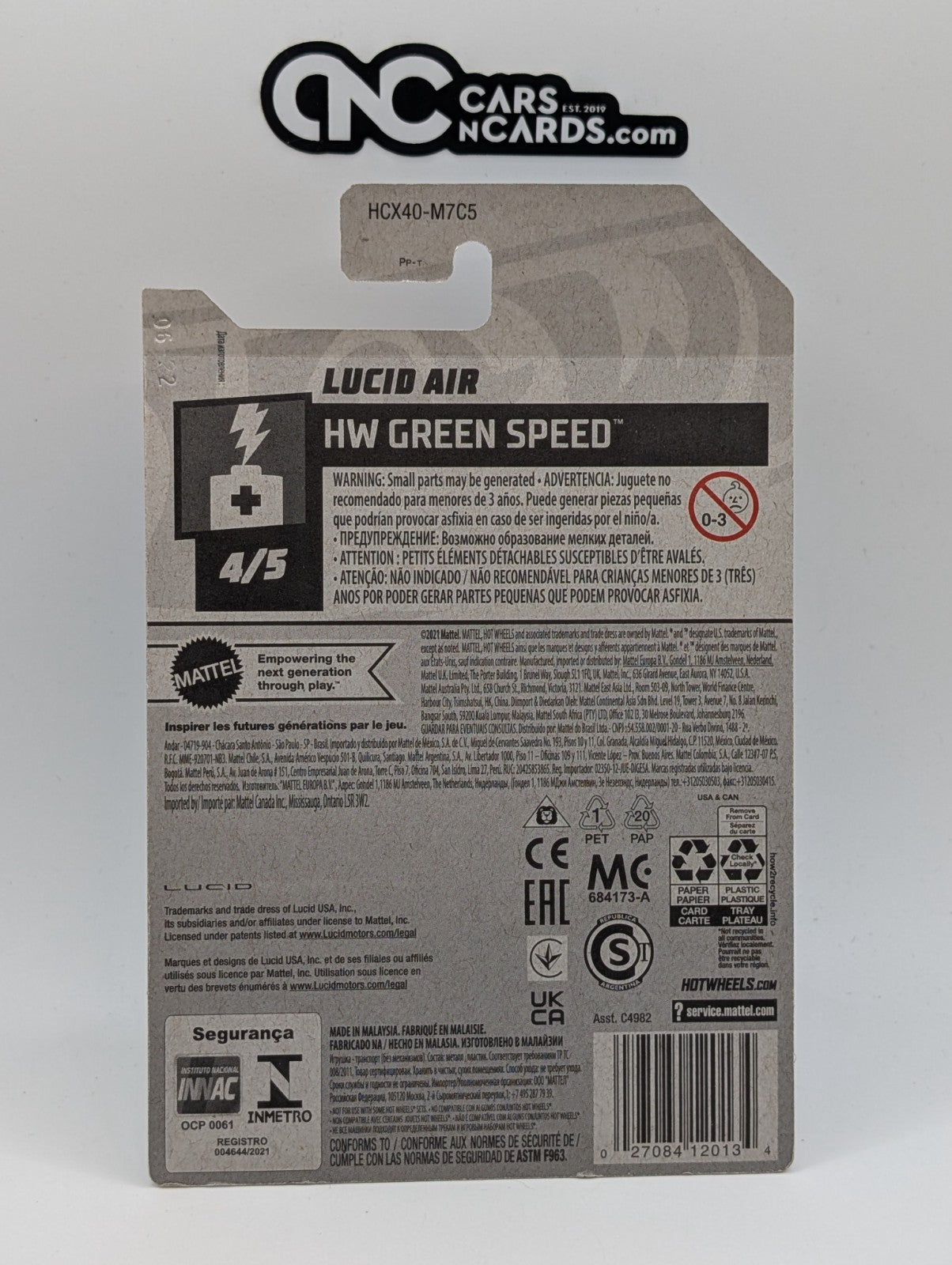 2022 Hot Wheels HW Green Speed 4/5 Lucid Air White 147/250 (Soft Corners)