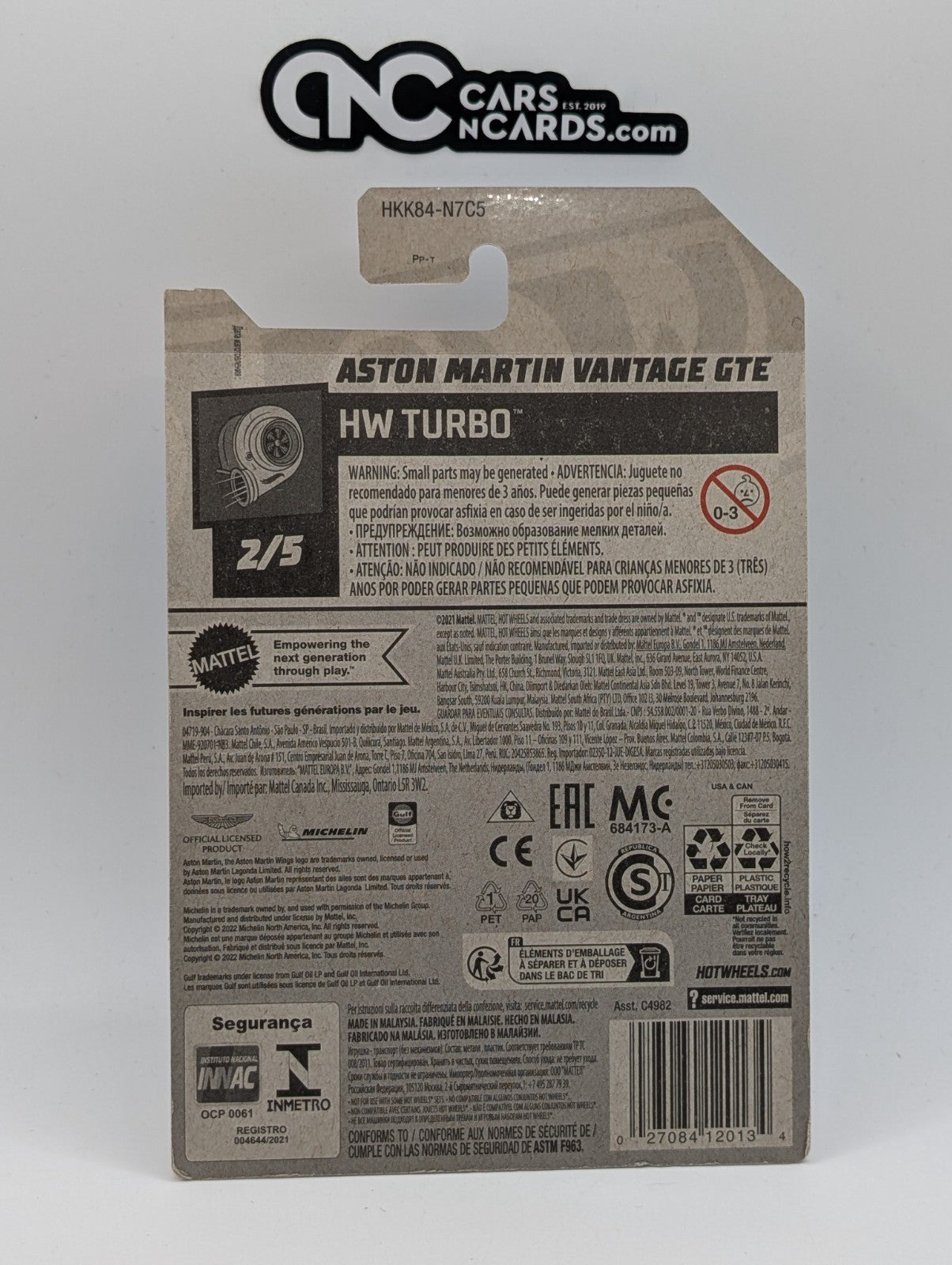 2023 Hot Wheels HW Turbo 2/5 Aston Martin Vantage GTE White (Card Damage)