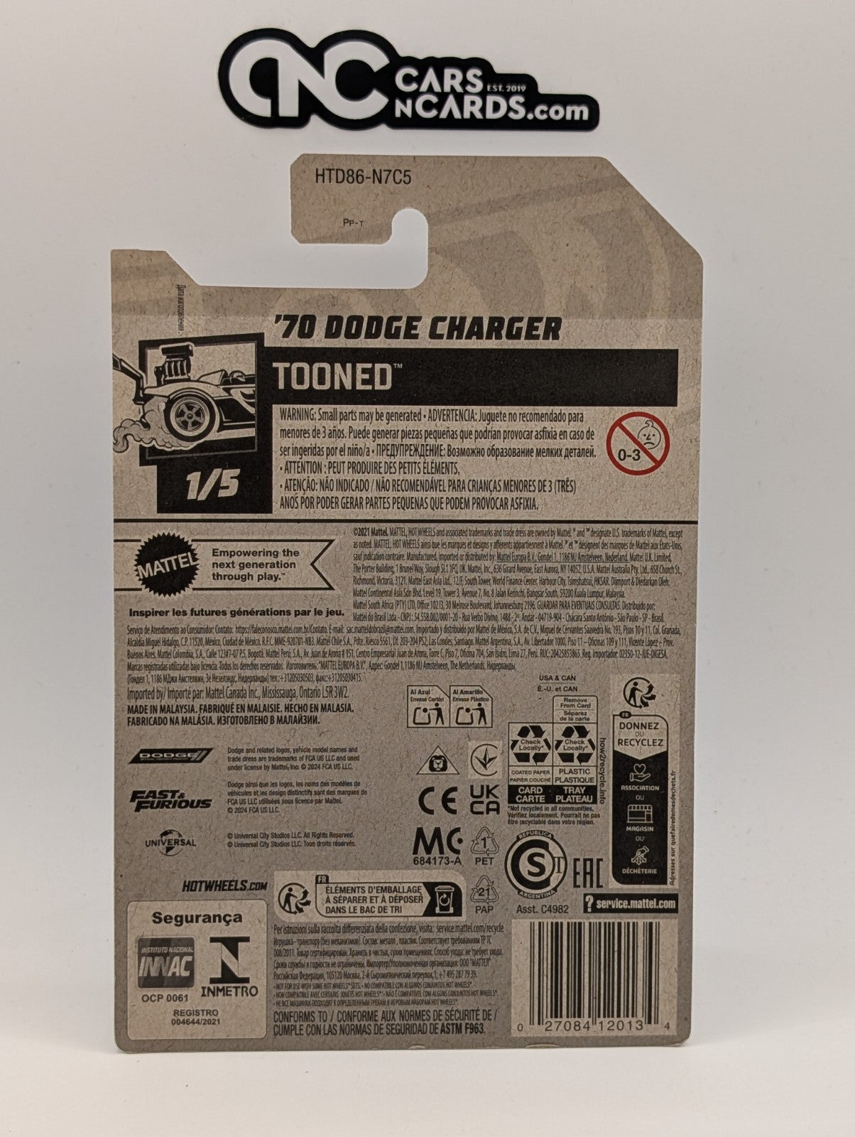 2024 Hot Wheels Tooned '70 Dodge Charger Fast & Furious 161/250 (Soft Corners)