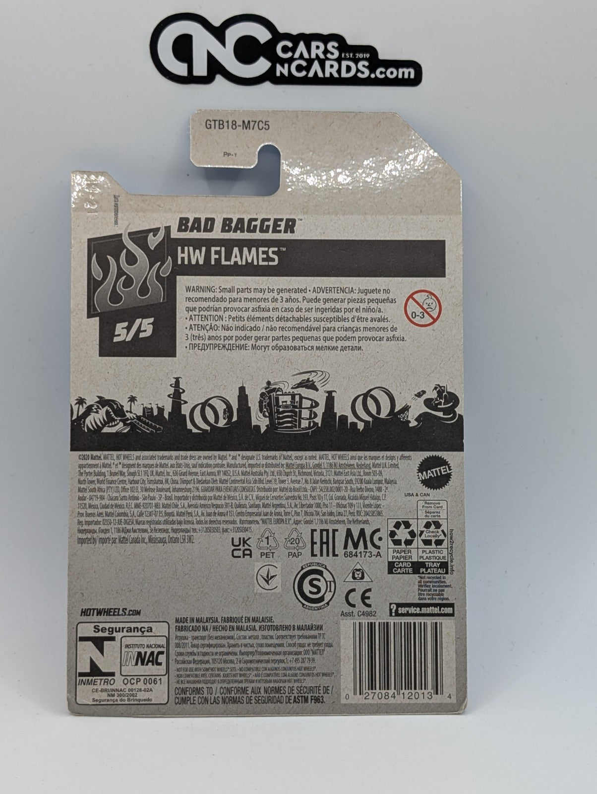 2021 Hot Wheels HW Flames 5/5 Bad Bagger Red 248/250 (Card Damage)
