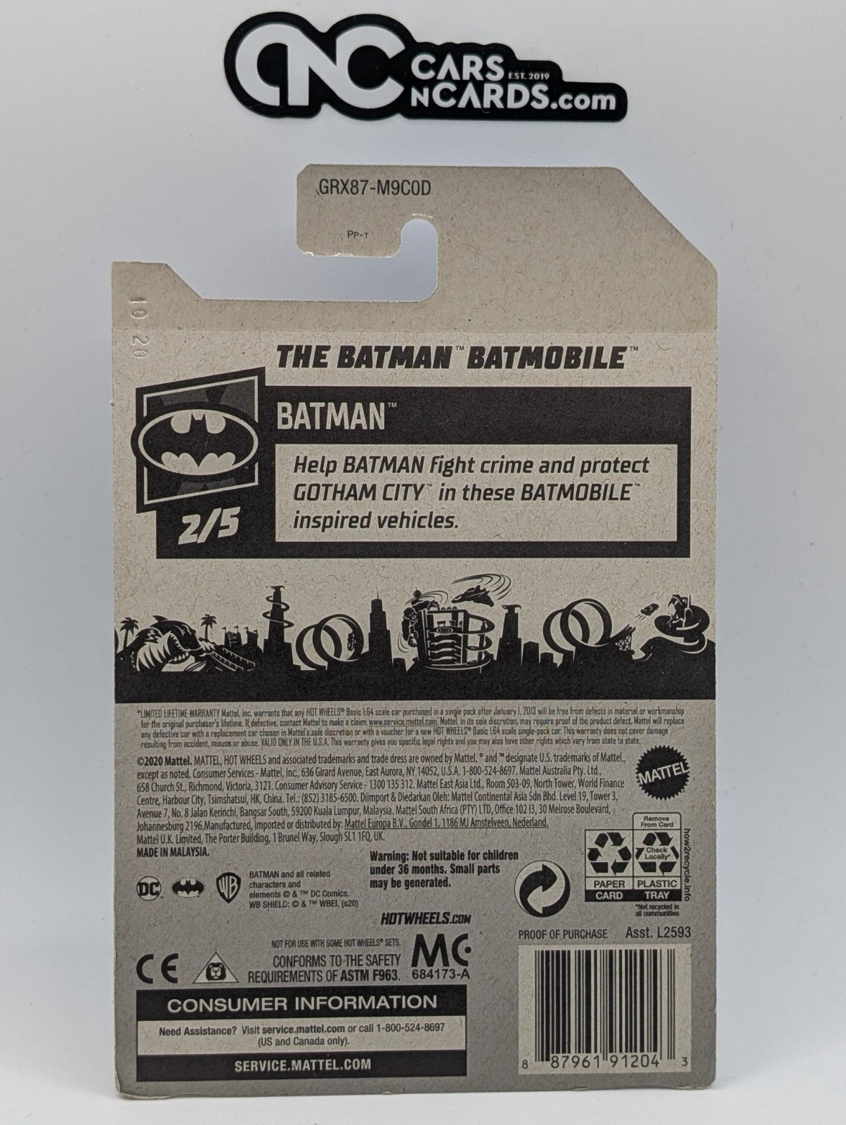 2021 Hot Wheels Batman 2/5 The Batman Batmobile Blue 56/250 (Card Damage)