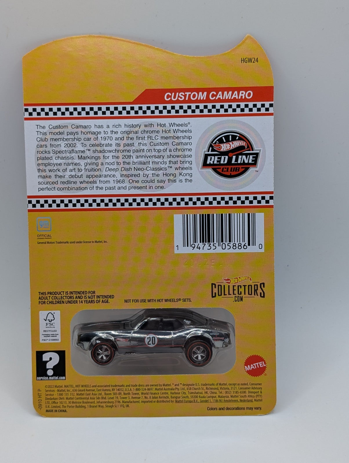 2022 Hot Wheels RLC 20th Anniversary 2002-2022 Custom Camaro With Protector