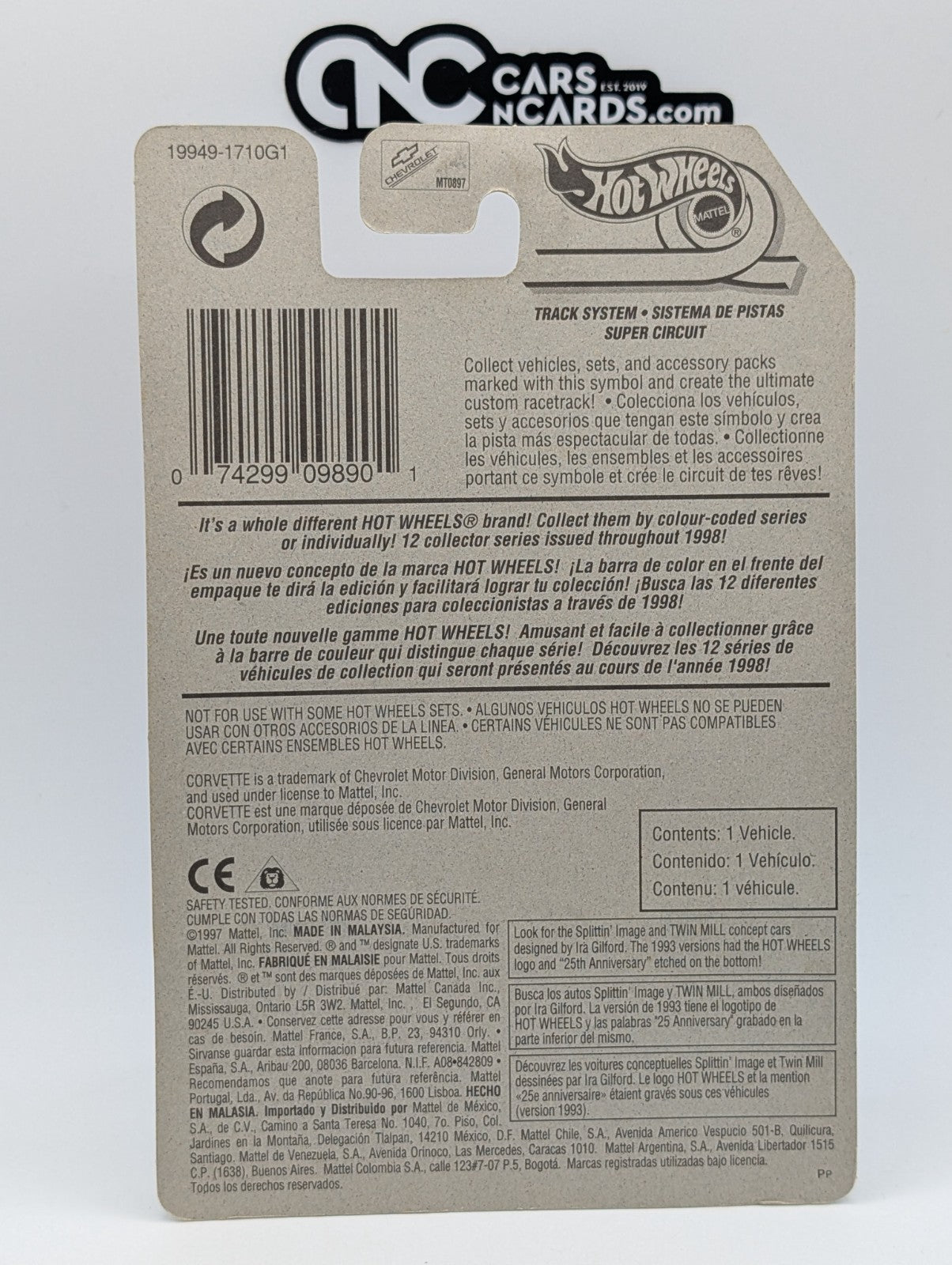 1998 Hot Wheels '58 Corvette Blue Collector #780 (Soft Corners)