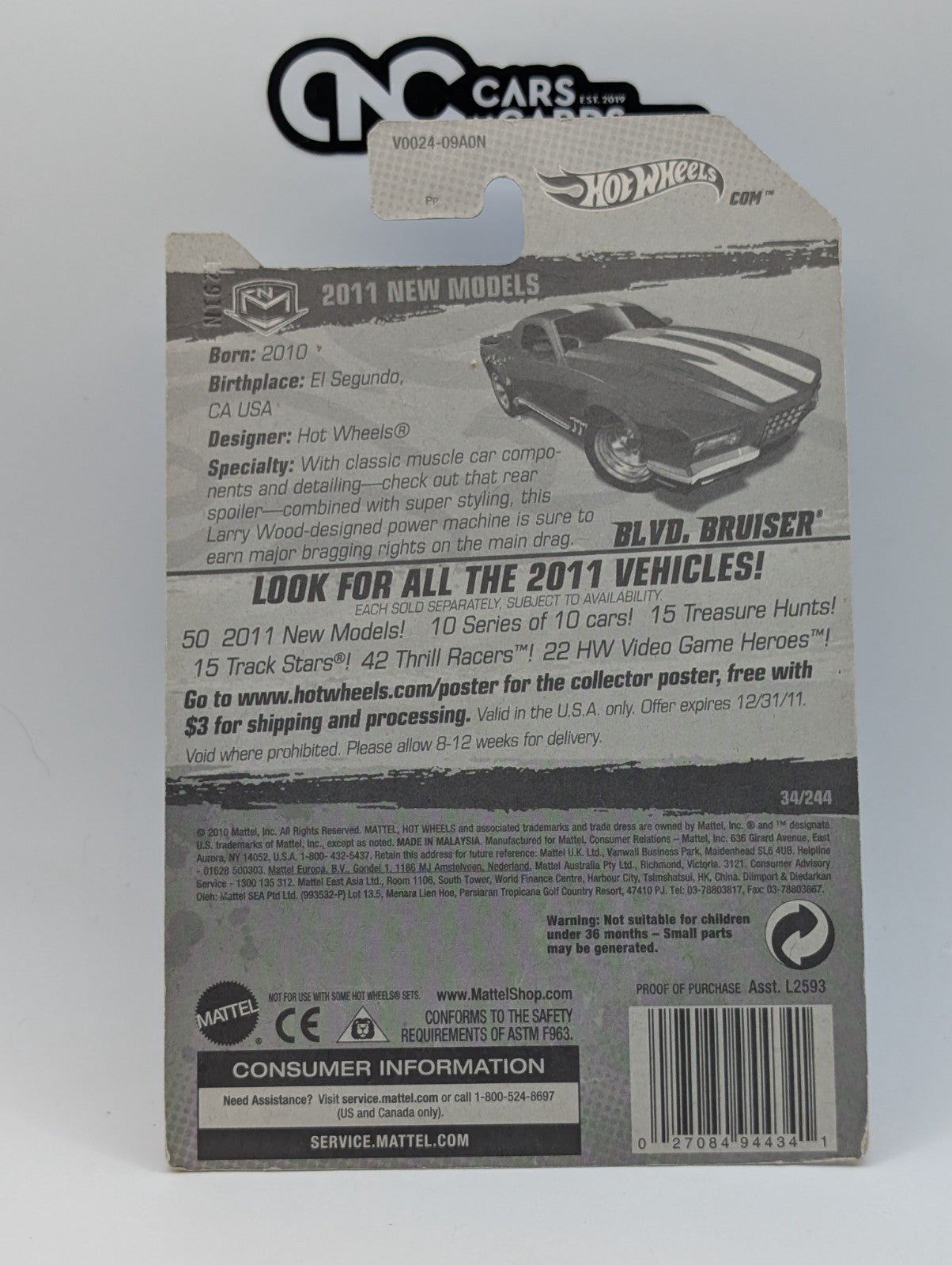 2011 Hot Wheels New Models Blvd Bruiser Purple RL5SP (Card Damage)