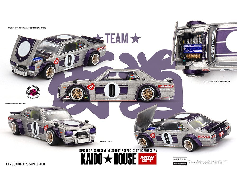 Kaido House x Mini GT 1:64 Nissan Skyline 2000GT-R KPGC10 Kaido Works Open Box