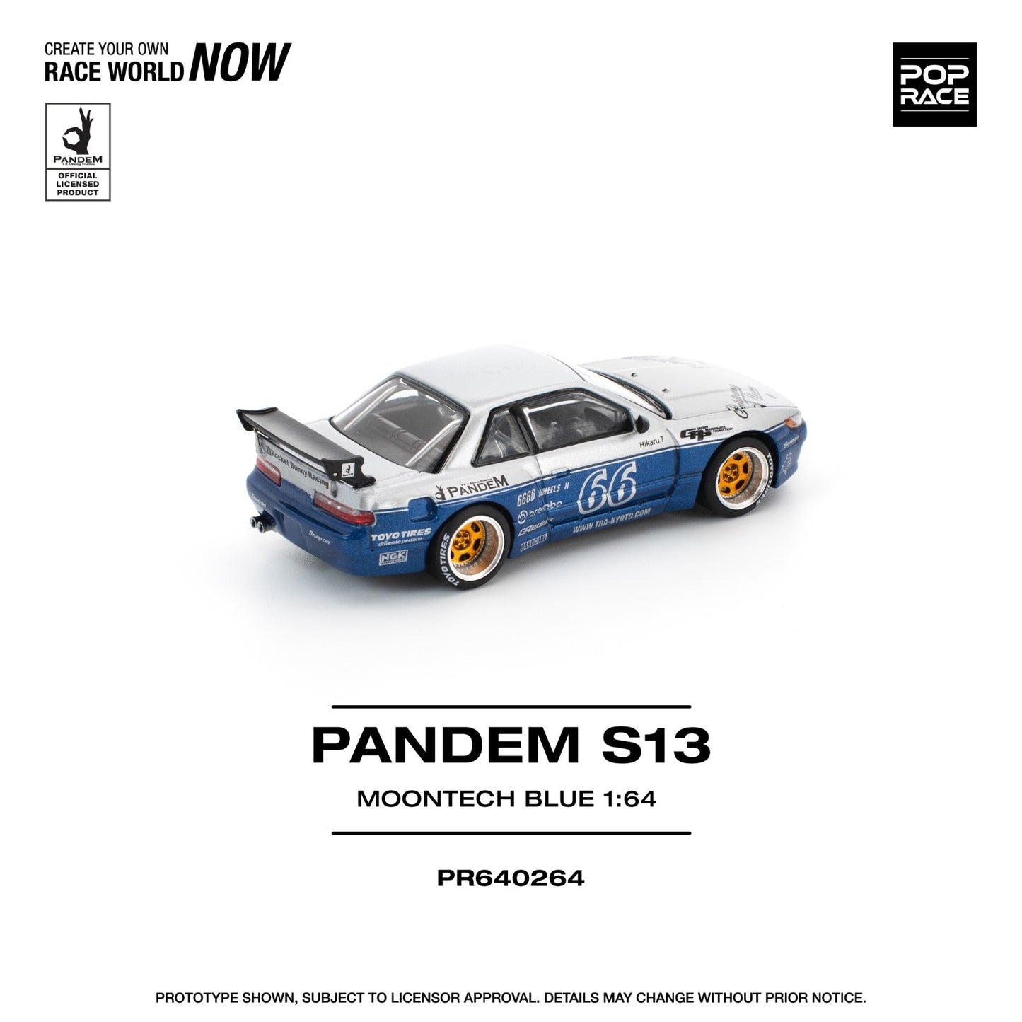 POPRACE 1:64 PANDEM SILVIA S13 MOONTECH BLUE PR640264