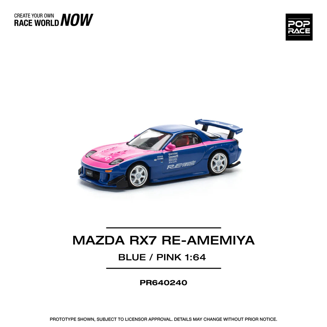 (PRE-ORDER) POPRACE 1/64 MAZDA RX7 RE-AMEMIYA - BLUE/PINK PR640240