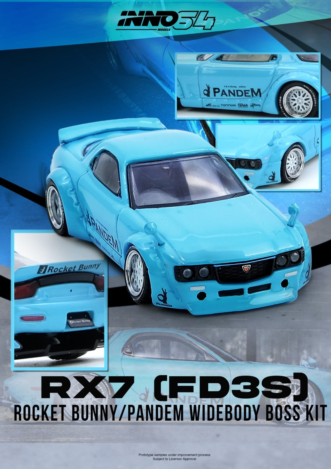 INNO64 1:64 PANDEM ROCKET BUNNY RX7 (FD3S) Teal Blue IN64-RX7FDP-TIFBLU