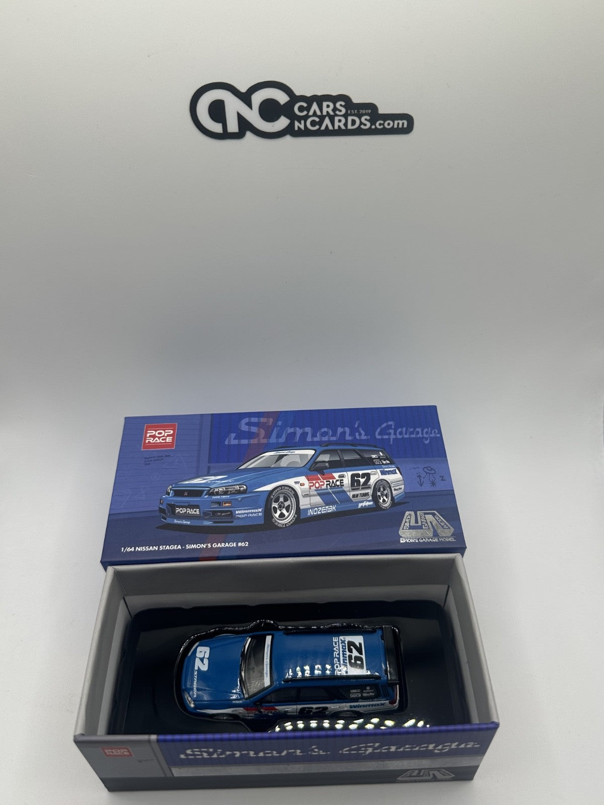 POPRACE 1:64 Nissan Stagea Simon's Garage #62 Exclusive Model PR640171 Open Box