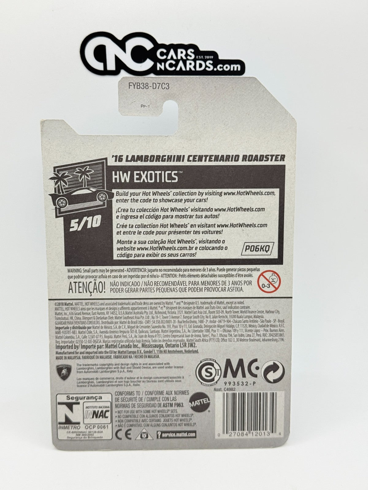 2019 Hot Wheels '16 Lamborghini Centenario Roadster Silver (Soft Corners)