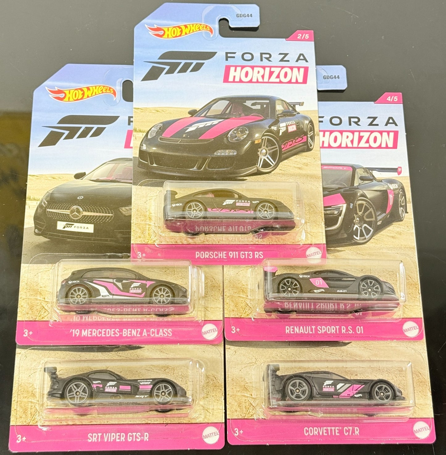 2021 Hot Wheels Forza Motorsport Black and Pink Set of 5 Cars