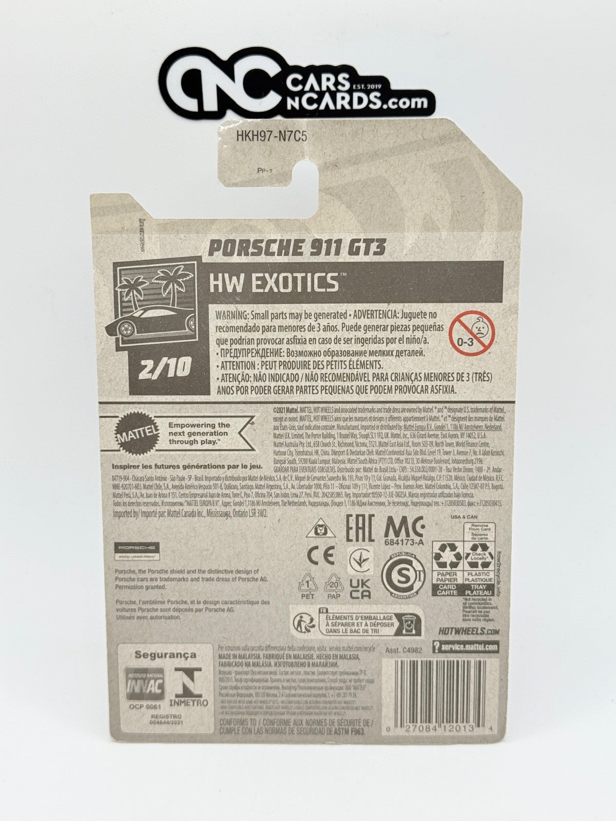 2023 Hot Wheels HW Exotics 2/10 Porsche 911 GT3 (Heavy Card Damage)