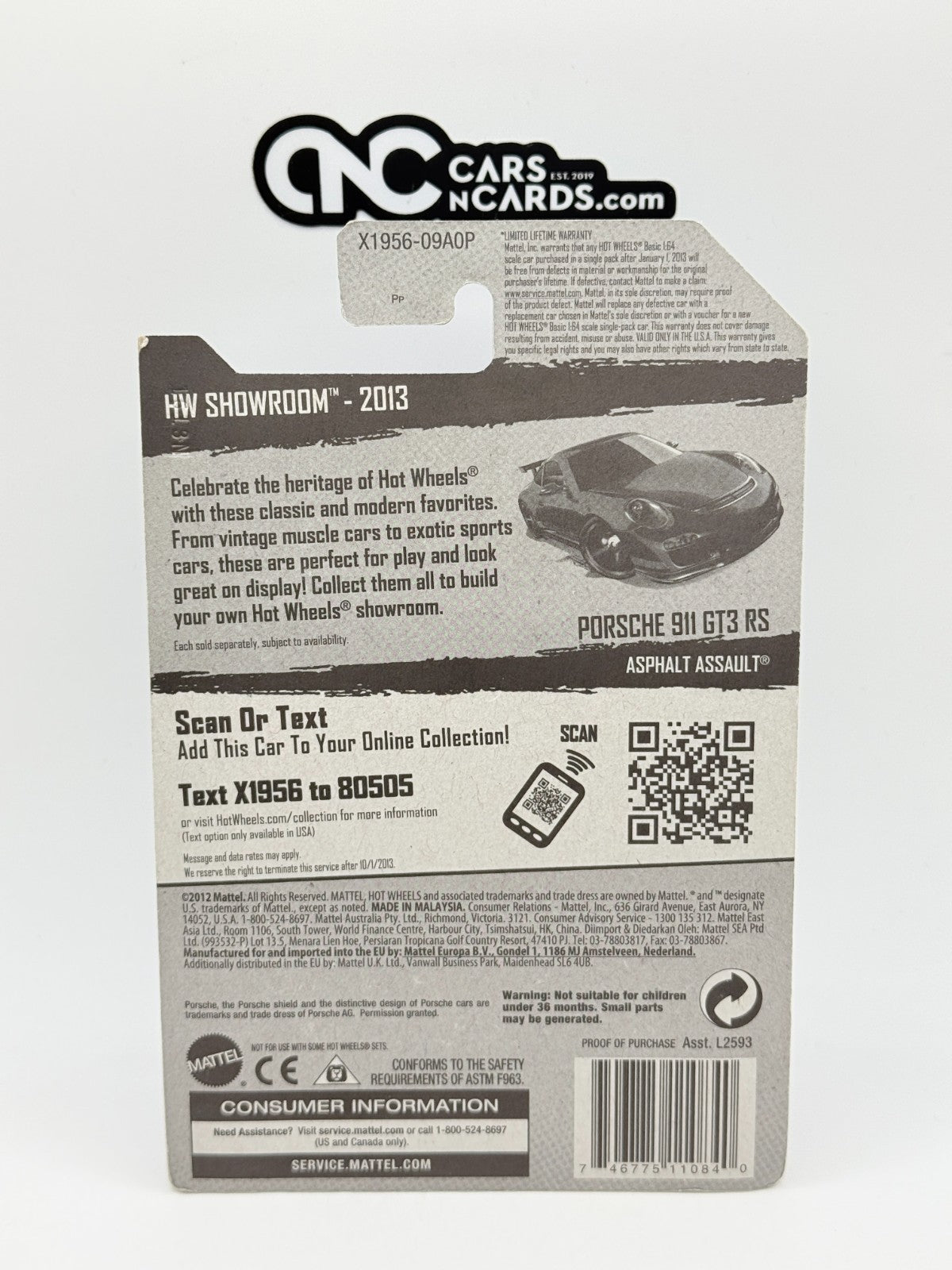 2013 Hot Wheels HW Showroom Porsche 911 GT3 RS Black (Soft Corners)