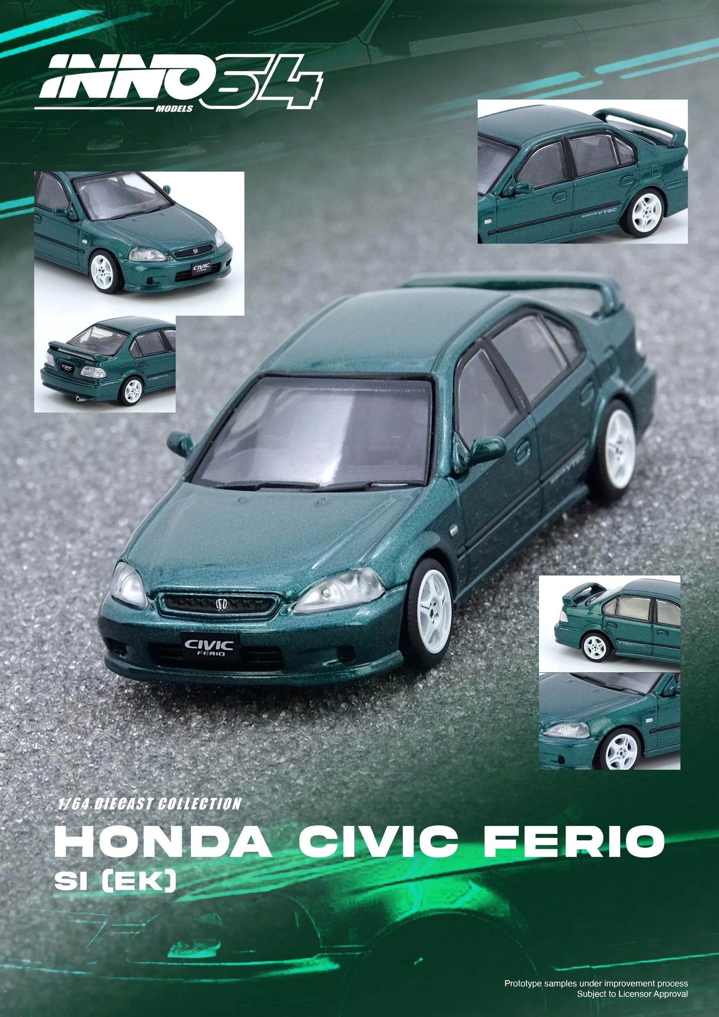 (PRE-ORDER) INNO64 1:64 HONDA CIVIC Ferio Si (EK) Green IN64-EKS-GREEN
