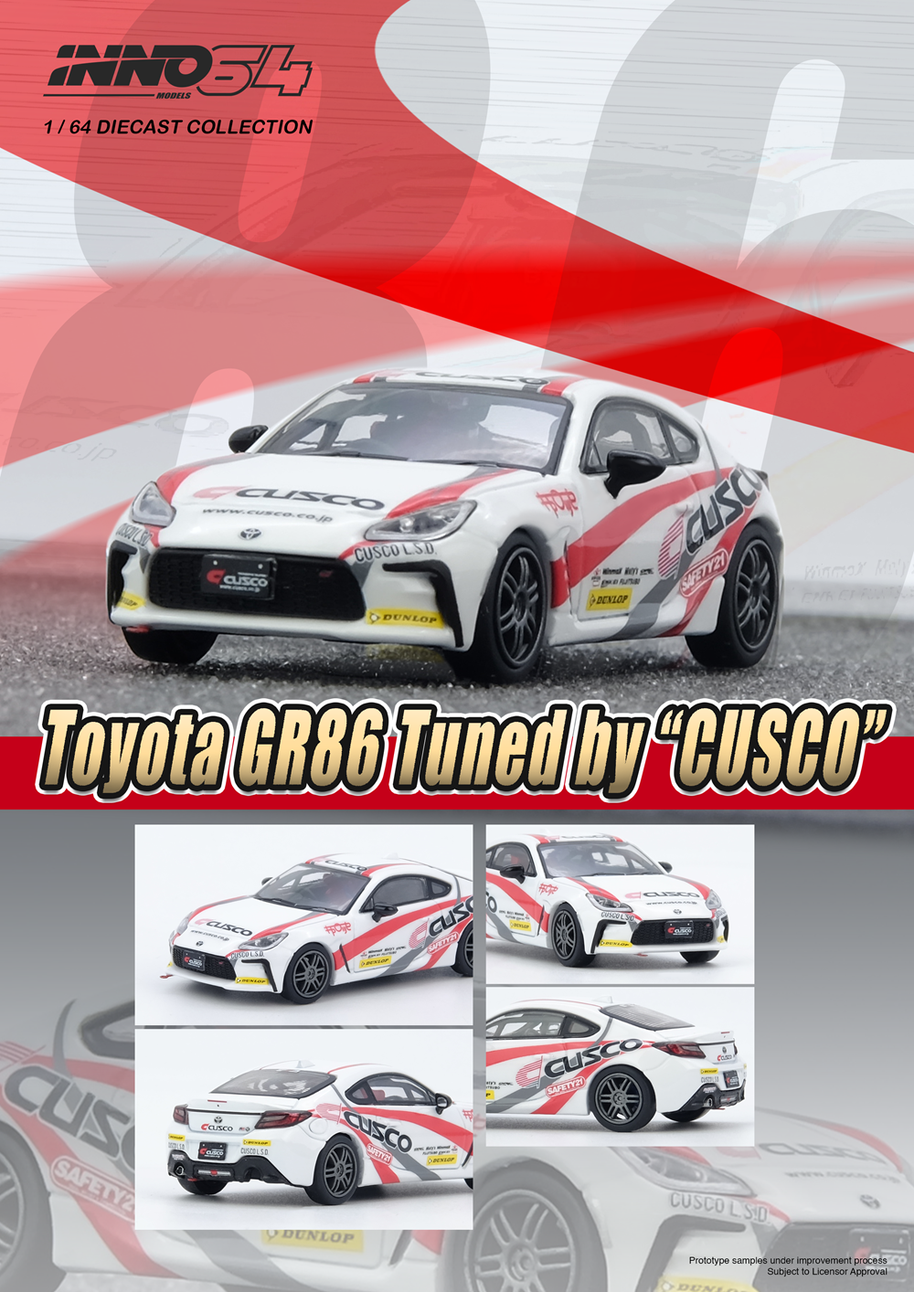 (PRE-ORDER) INNO64 1:64 TOYOTA GR86 Tuned by "CUSCO" IN64-GR86-CUSCO