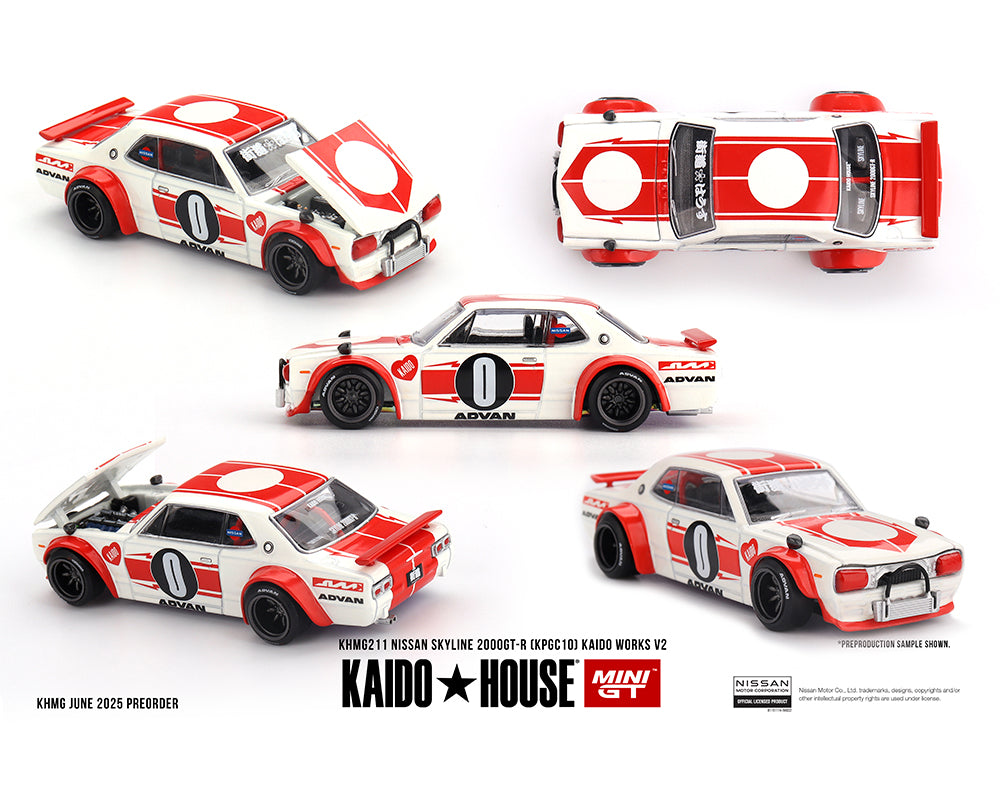 (PRE-ORDER) Kaido House x Mini GT 1:64 Nissan Skyline 2000GT-R (KPGC10) Kaido Works V2 – White *Chance of a Chase*