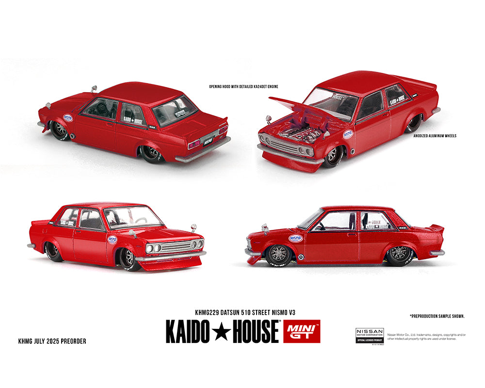 (PRE-ORDER) Kaido House x Mini GT 1:64 Datsun 510 Street Nismo V3 – Red *Chance of a Chase*