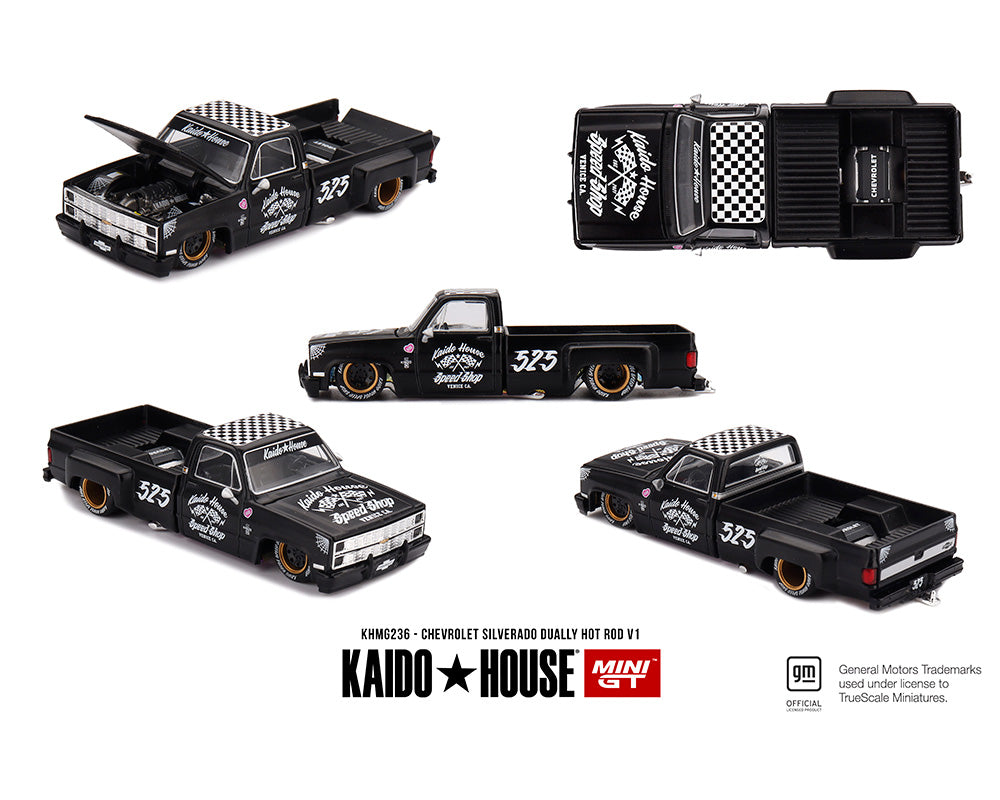 (PRE-ORDER) Kaido House x Mini GT Chevrolet Silverado Dually Hot Rod V1 – Flat Black