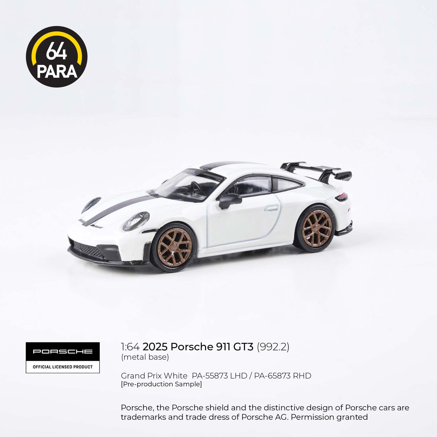 (PRE-ORDER) PARA64 1:64 2025 Porsche 911 GT3 (992.2) Grand Prix White w/ photo etch wheels LHD PA-55873
