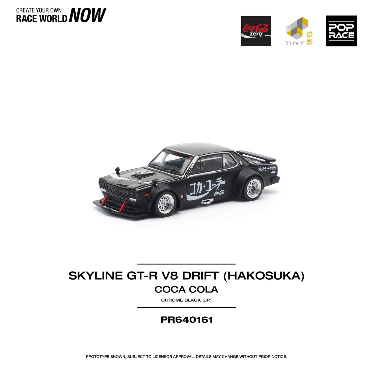 (PRE-ORDER) POPRACE 1:64 SKYLINE GT-R DRIFT (HAKOSUKA) COCA COLA ZERO JP BLACK CHROME PR640161