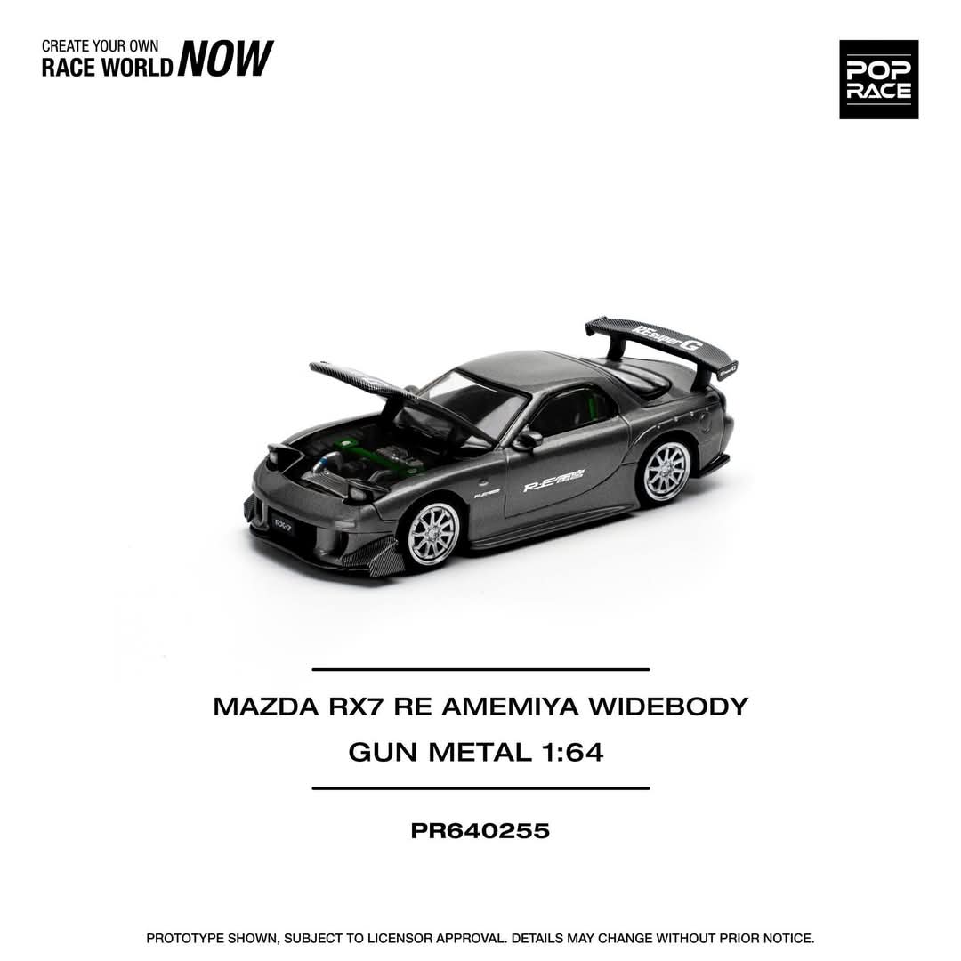 (PRE-ORDER) POPRACE 1:64 MAZDA RX7 RE-AMEMIYA - GUN METAL PR640255