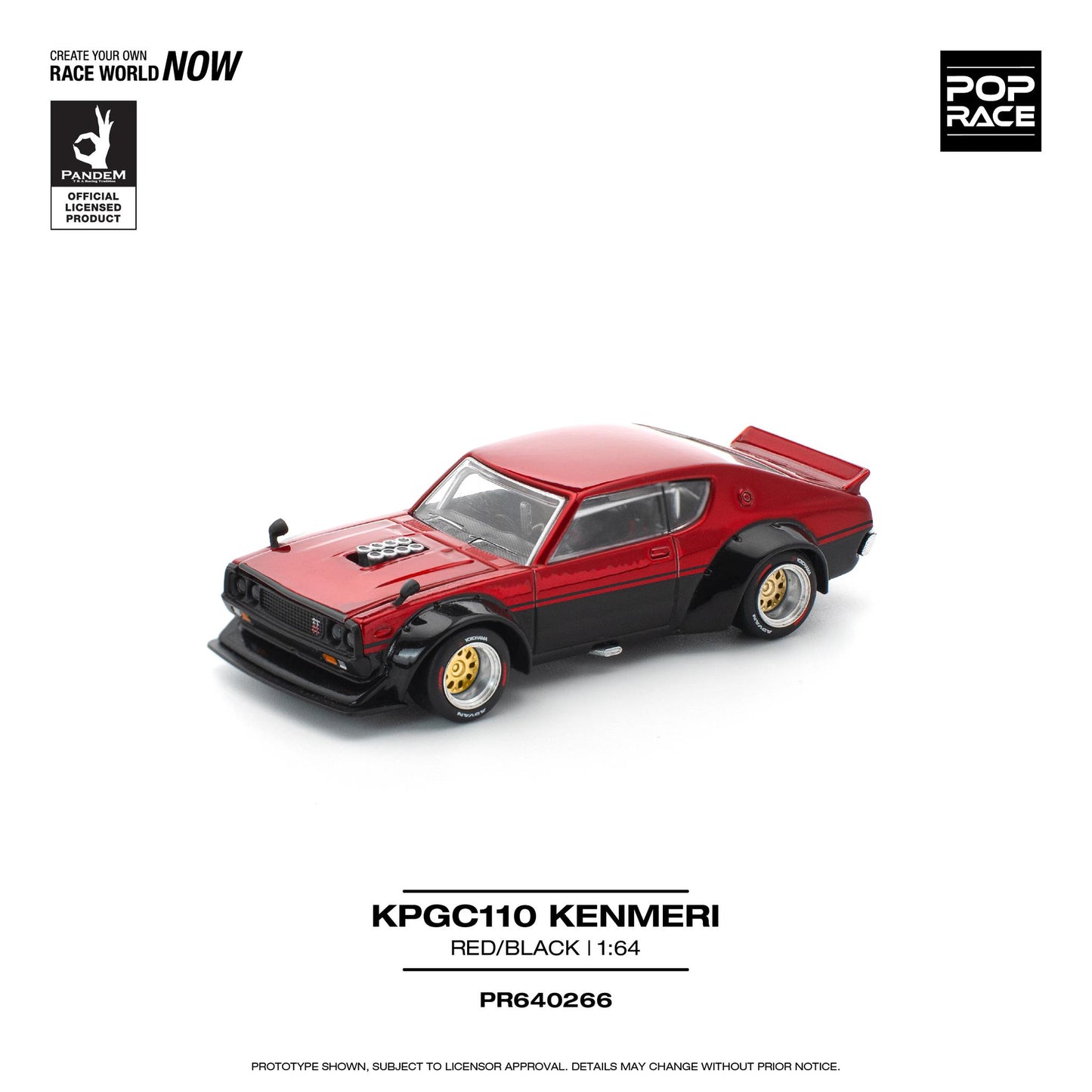 (PRE-ORDER) POPRACE 1:64 KPGC110 KENMERI - RED/BLACK PR640266