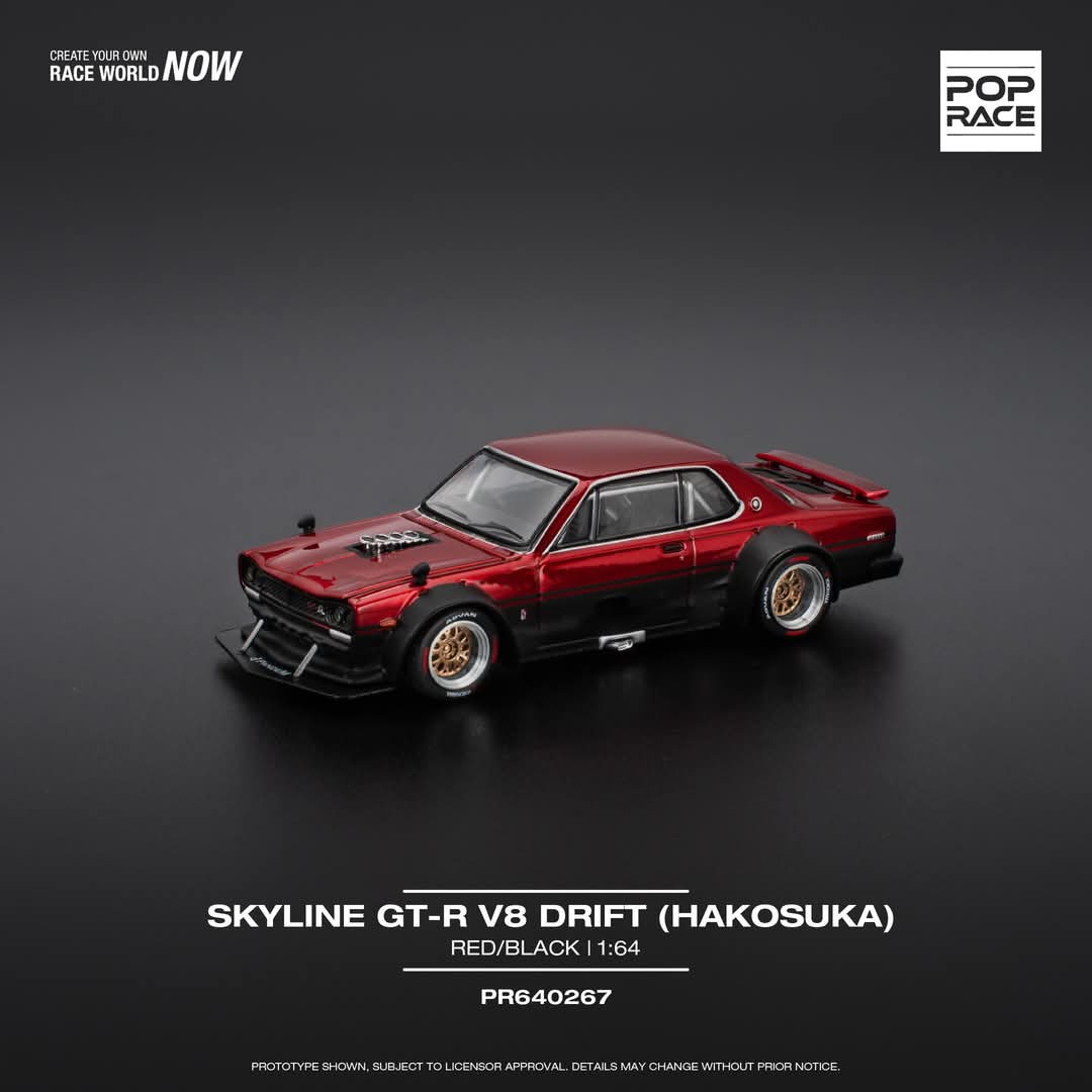 (PRE-ORDER) POPRACE 1:64 SKYLINE GT-R V8 DRIFT (HAKOSUKA) - RED/BLACK PR640267