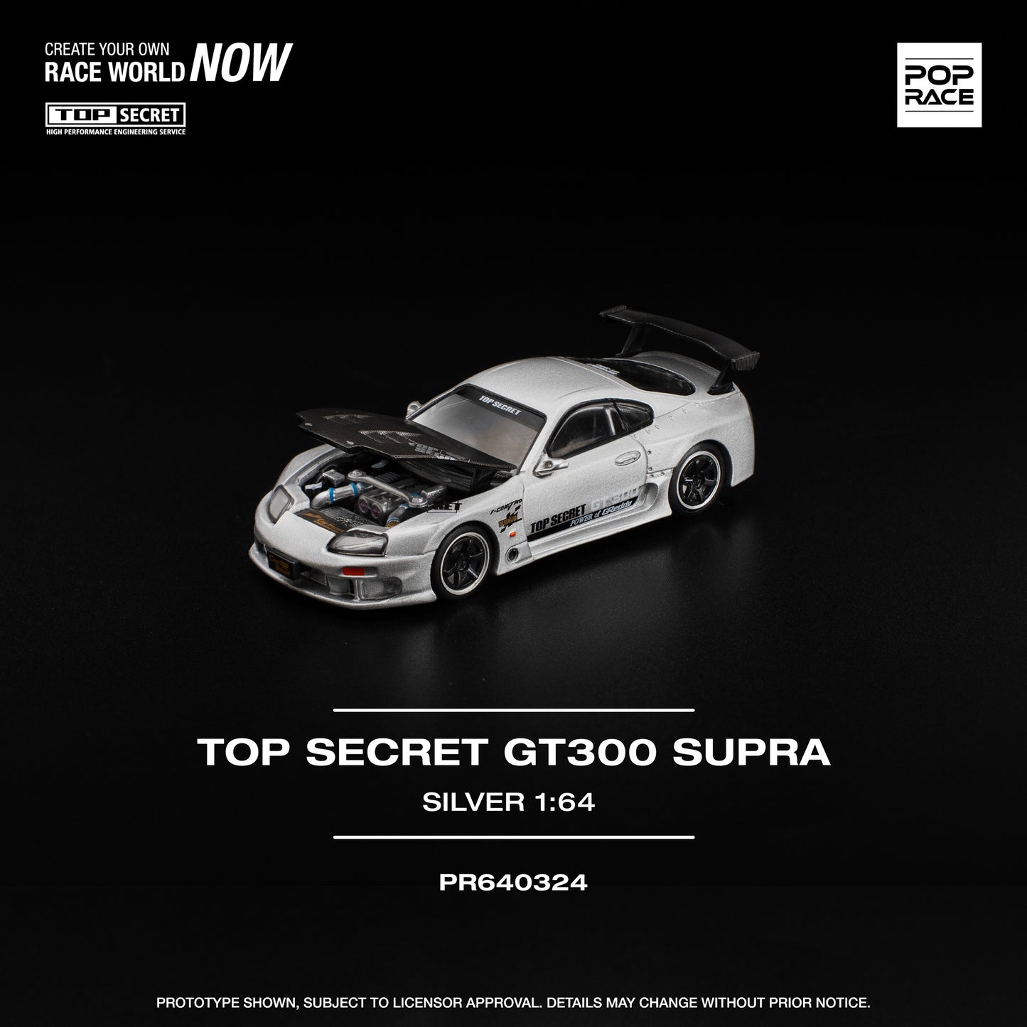(PRE-ORDER) POPRACE 1:64 TOP SECRET GT300 SUPRA SILVER PR640324