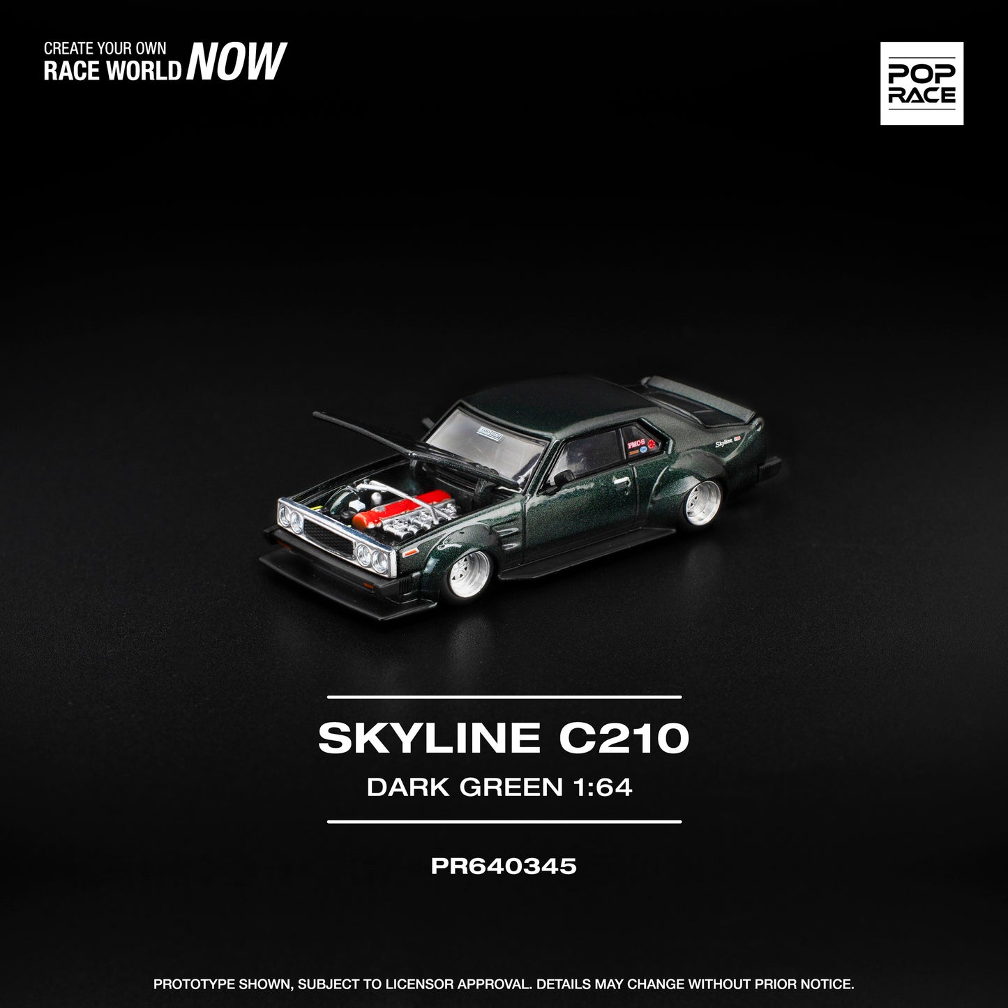 (PRE-ORDER) POPRACE 1:64 SKYLINE C210 DARK GREEN PR640345