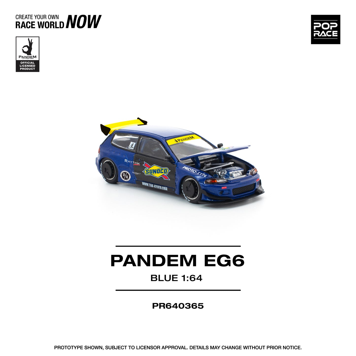 (PRE-ORDER) POPRACE 1:64 PANDEM CIVIC EG6 BLUE/BLACK PR640365