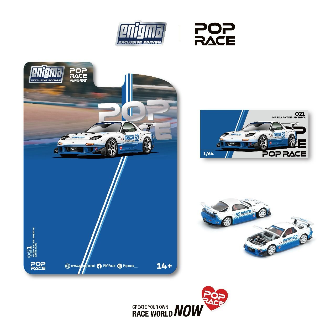 (PRE-ORDER) POPRACE 1:64 MAZDA RX7 (FD3S) BLUE / WHITE (enigma exclusive edition) PRE021