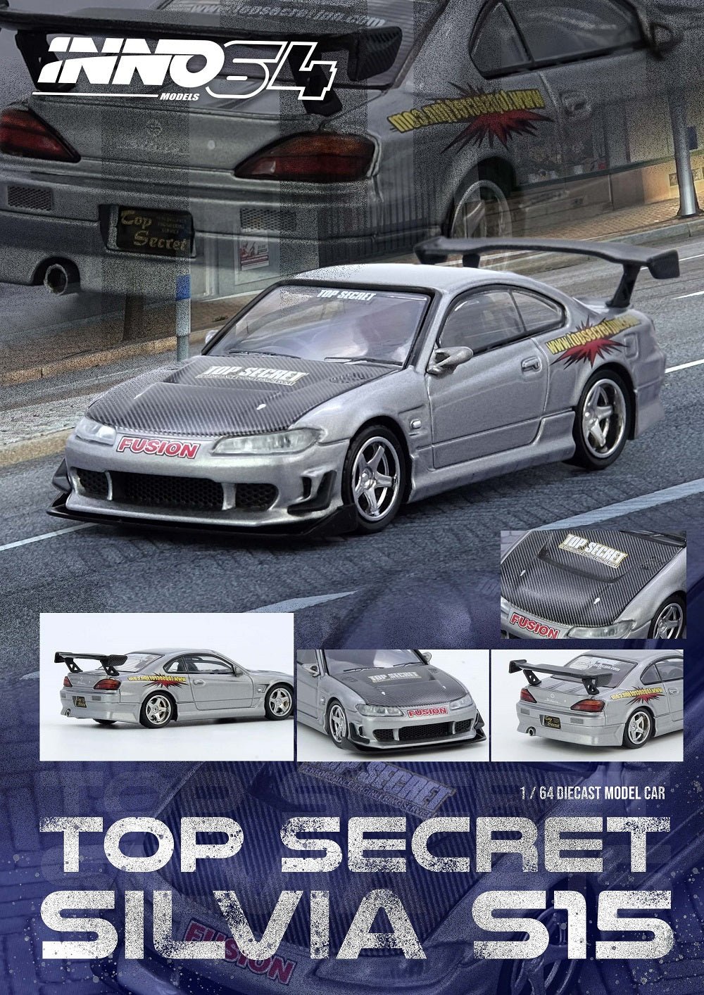 (PRE-ORDER) INNO64 1:64 TOP SECRET SILVIA (S15) Silver IN64-S15TS-SIL