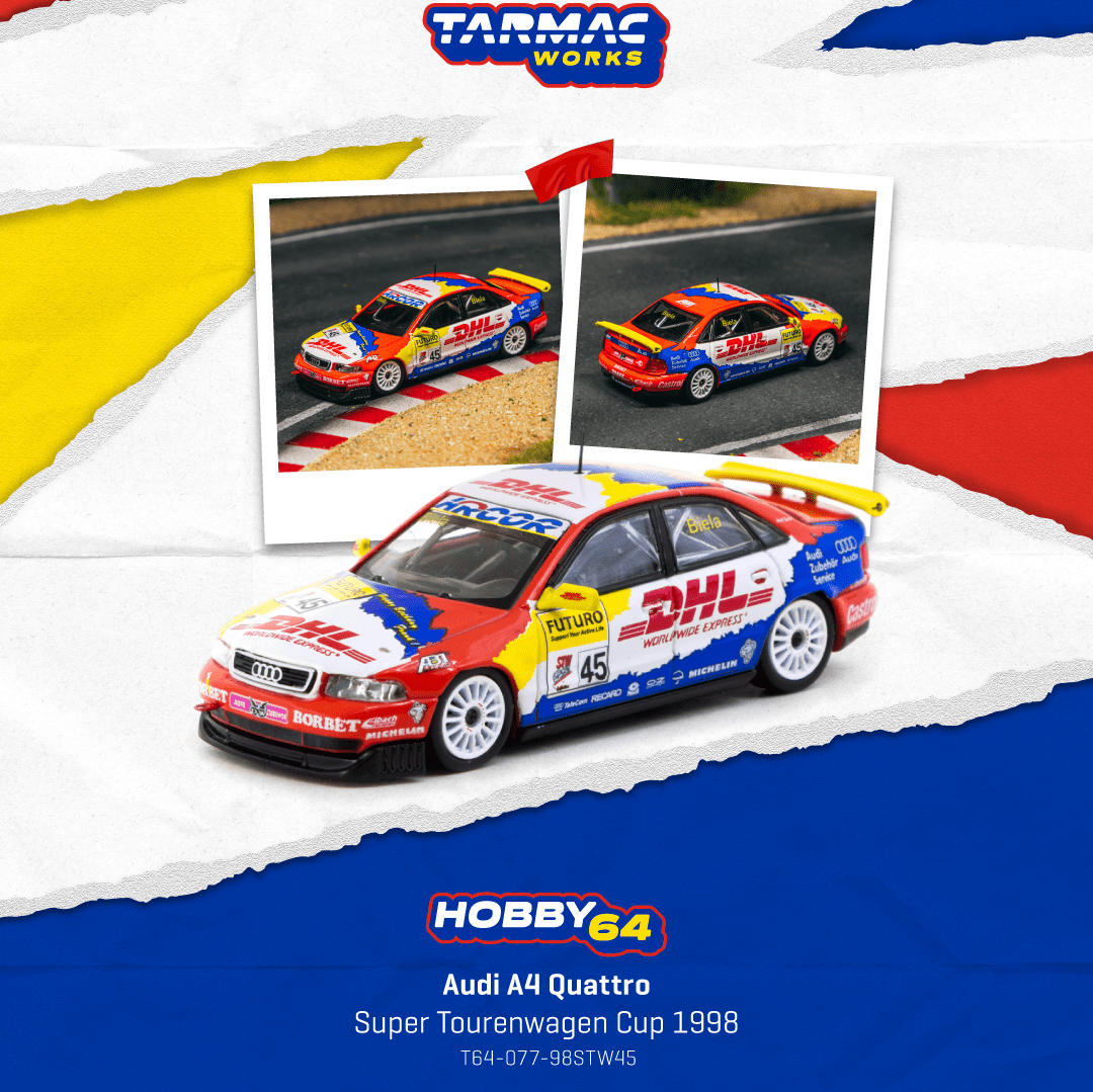 (PRE-ORDER) TARMAC WORKS HOBBY64 1:64 Audi A4 Quattro Super Tourenwagen Cup 1998 Frank Biela T64-077-98STW45