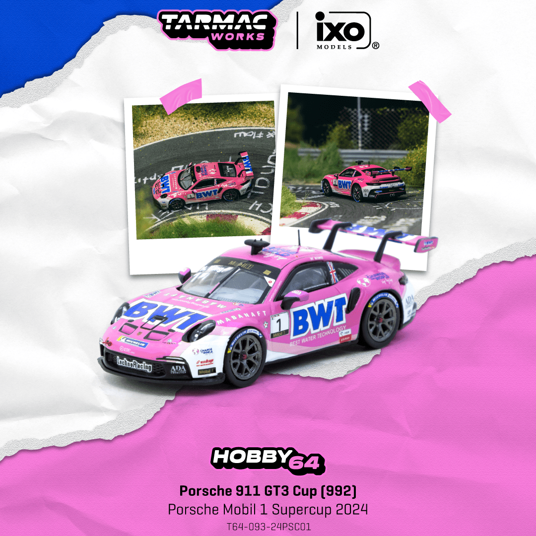 (PRE-ORDER) TARMAC WORKS HOBBY64 1:64 Porsche 911 GT3 Cup (992) Porsche Mobil 1 Supercup 2024 Harry King T64-093-24PSC01