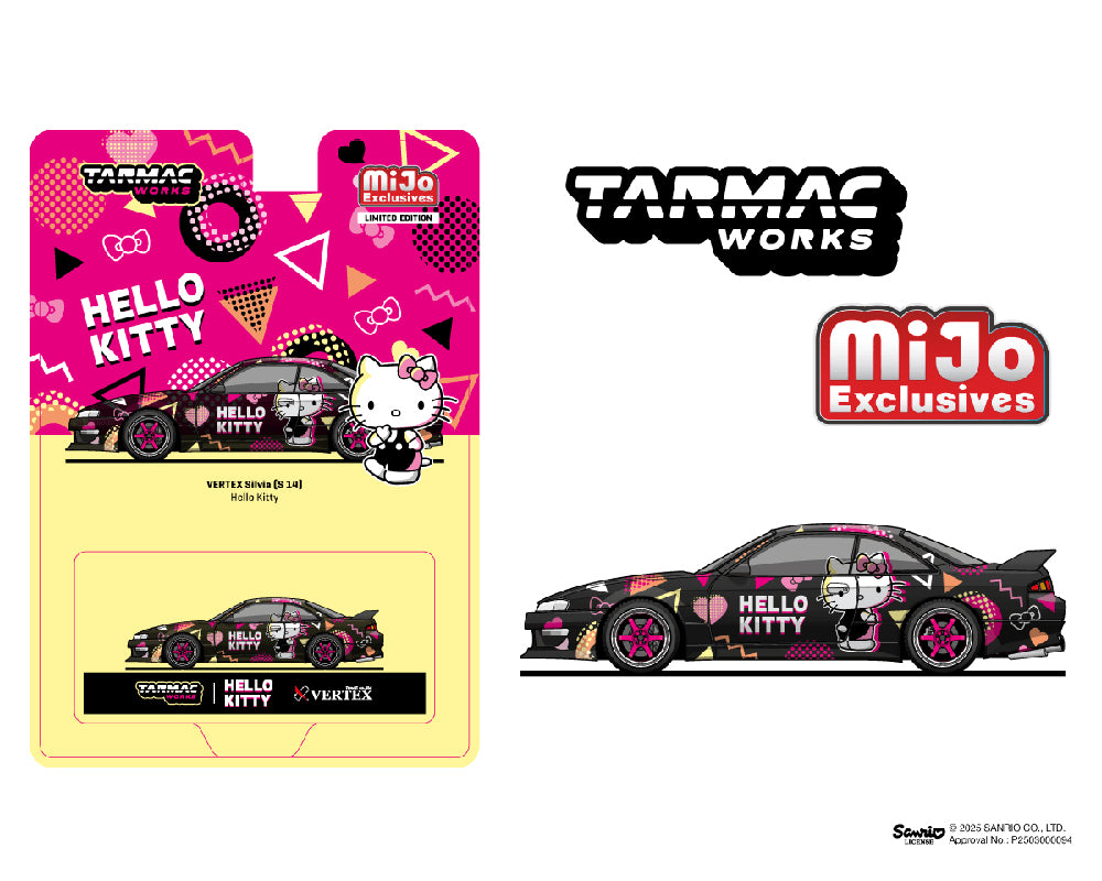 (PRE-ORDER) Tarmac Works 1:64 Vertex Nissan Silvia S14 Hello Kitty Special Limited Edition – Black Chrome – Mijo Exclusive