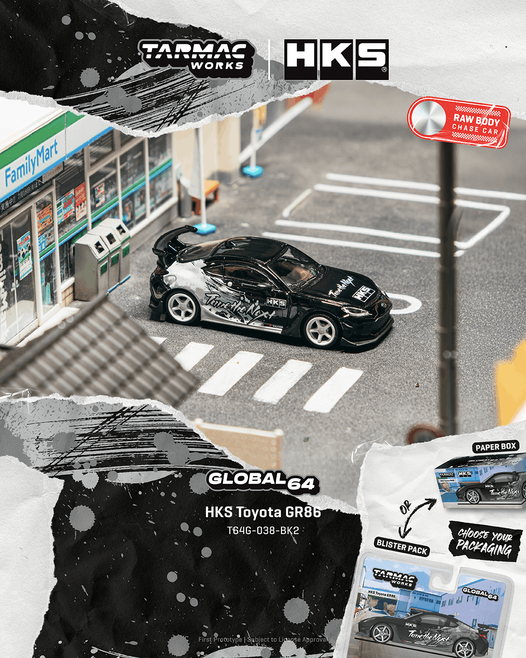 (PRE-ORDER) Tarmac Works GLOBAL64 1:64 HKS Toyota GR86 Black T64G-038-BK2 **CHASE CARS ARE RANDOMLY PACKED**