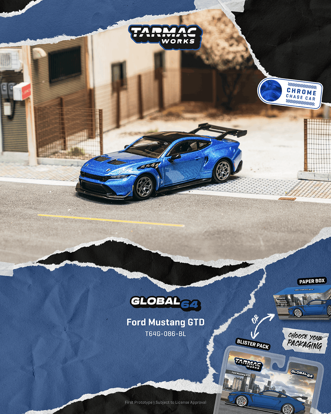 (PRE-ORDER) Tarmac Works GLOBAL64 1:64 Ford Mustang GTD Blue T64G-086-BL **CHASE CARS ARE RANDOMLY PACKED**