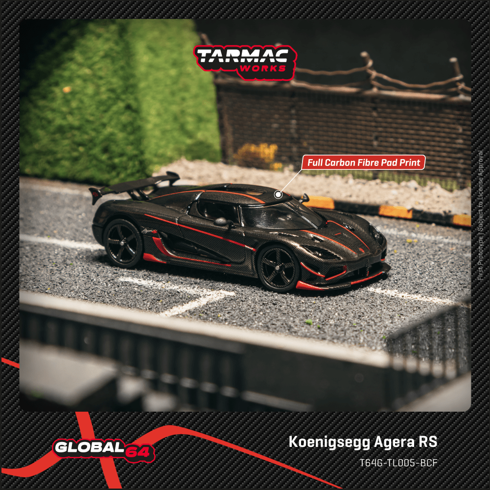 (PRE-ORDER) TARMAC WORKS GLOBAL64 1:64 Koenigsegg Agera RS Black Carbon Fiber / Red Accents T64G-TL005-BCF