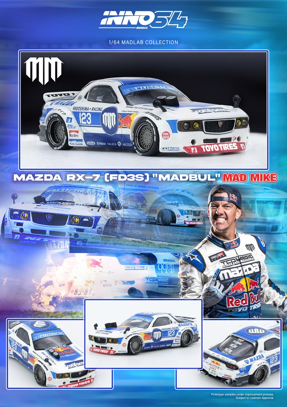 (PRE-ORDER) INNO64 1:64 MAZDA RX7 (FD3S) "PANDEM ROCKET BUNNY" MADBUL MADLAB COLLECTION 001 IN64-MADLAB01-MADBUL