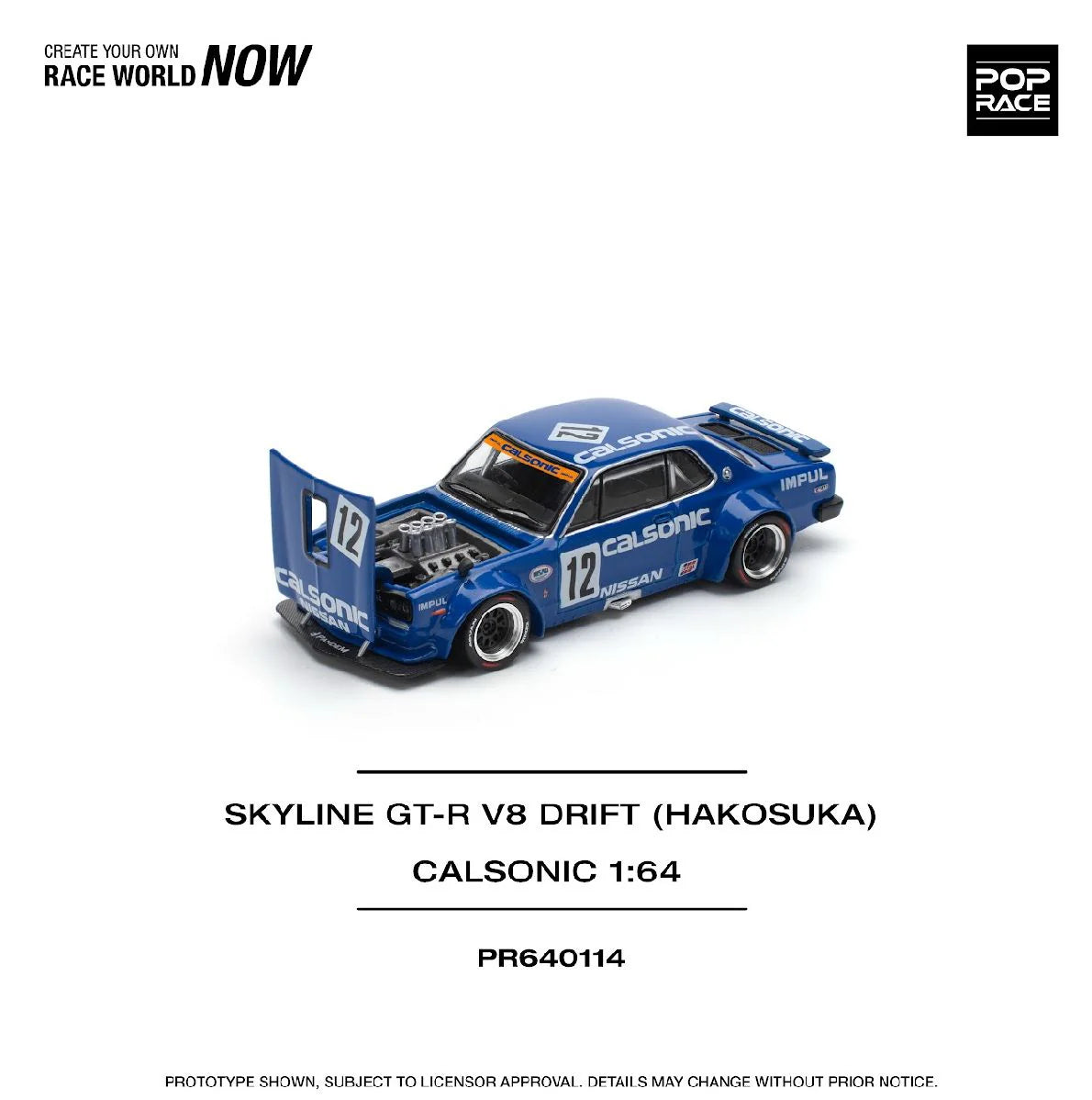 (PRE-ORDER) POPRACE 1:64 SKYLINE GT-R V8 DRIFT (HAKOSUKA) CALSONIC PR640114
