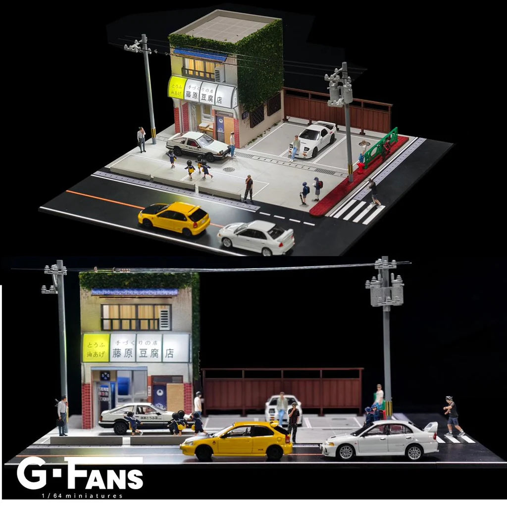 (PRE-ORDER) AD x G-FANS 1:64 Diorama Initial D Fujiwara Tofu Store with 2 Metal Figures (North American Exclusive Edition) AD-710039GF