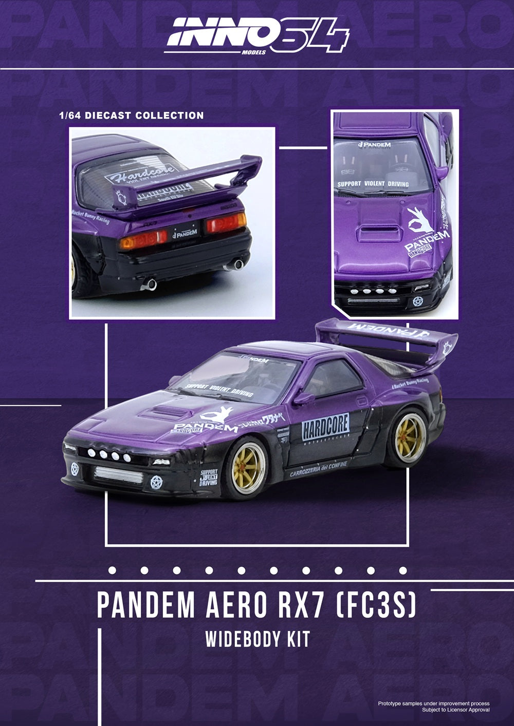 (PRE-ORDER) INNO64 1:64 MAZDA RX7 (FC3S) "PANDEM ROCKET BUNNY" Purple IN64-RX7FCP-PB