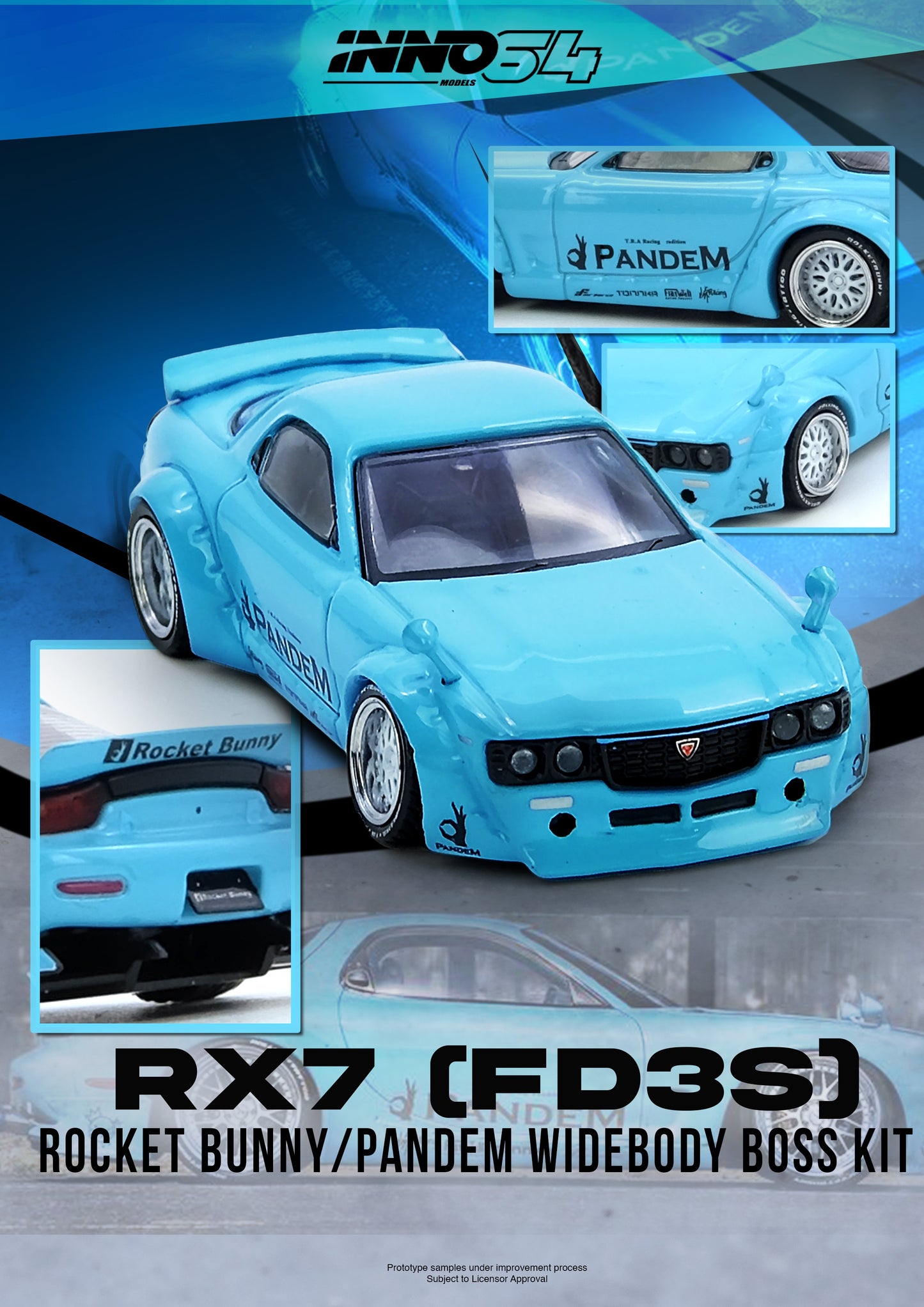 (PRE-ORDER) INNO64 1:64 PANDEM ROCKET BUNNY RX7 (FD3S) Tiffany Blue IN64-RX7FDP-TIFBLU