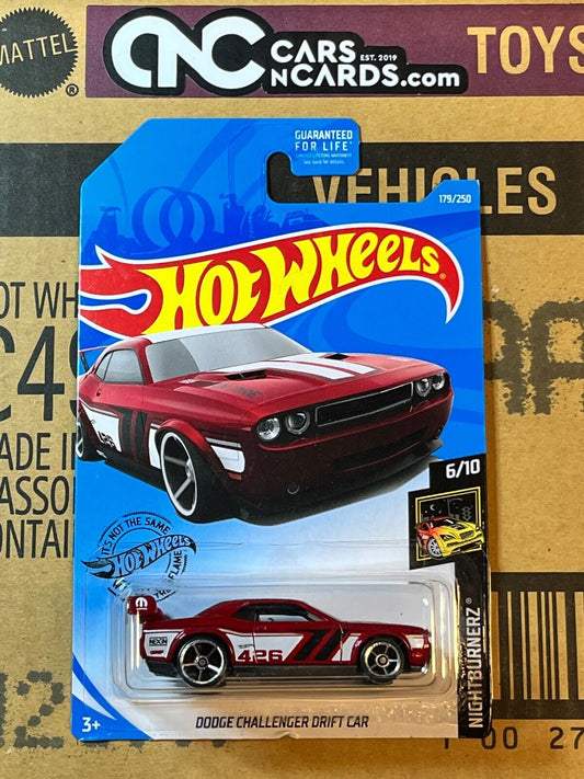 2019 Hot Wheels Nightburnerz #6/10 Dodge Challenger Drift Car #179/250 Red Mopar